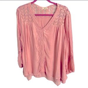 Mauve pink Style & Company lace trim blouse